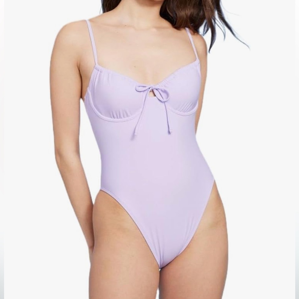 NWT Wild Fable Shirred Detail Underwire Extra Cheeky Lilac One Piece Swimsuit